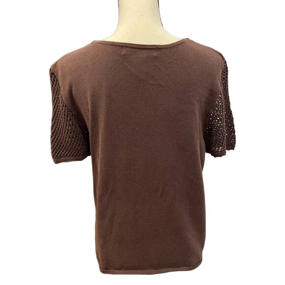 Napa Valley Brown Crochet Crew Neck Short Sleeve Vintage Top w/Beading XL - Picture 3 of 3